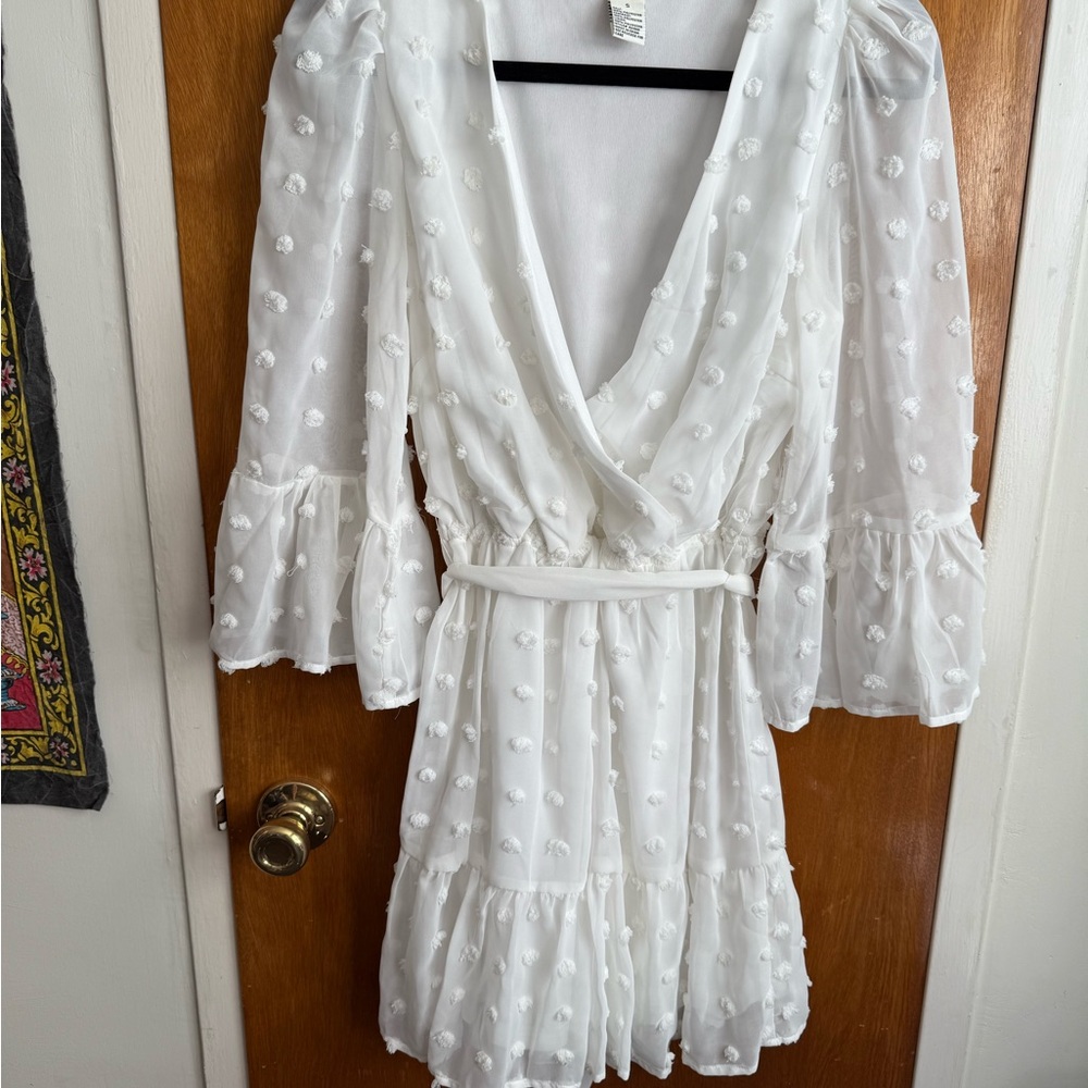 Flying Tomato White Mini Dress with Textured Details